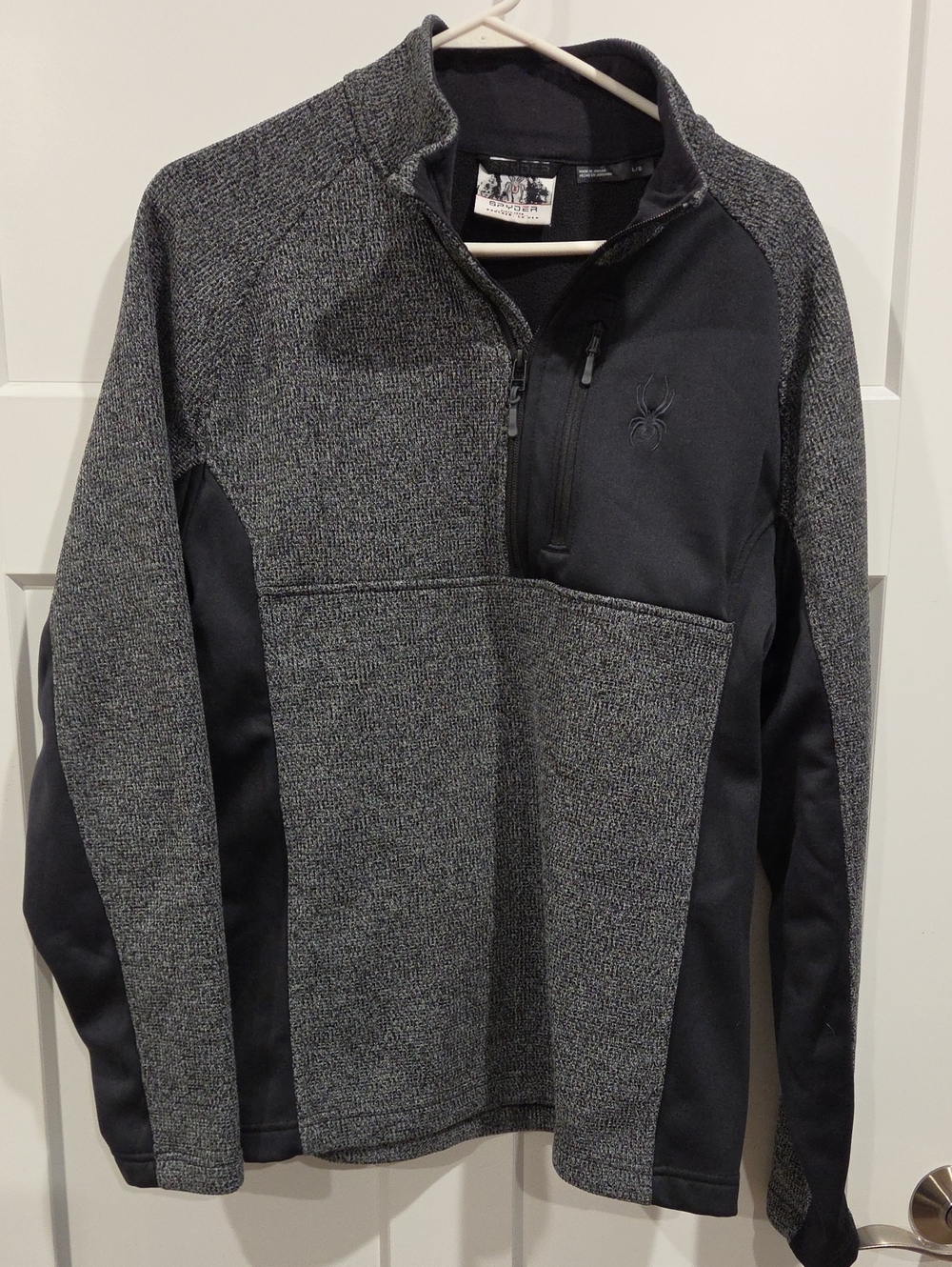 Mens Spyder Charcoal Gray and Black Half-Zip Fleece Pullover